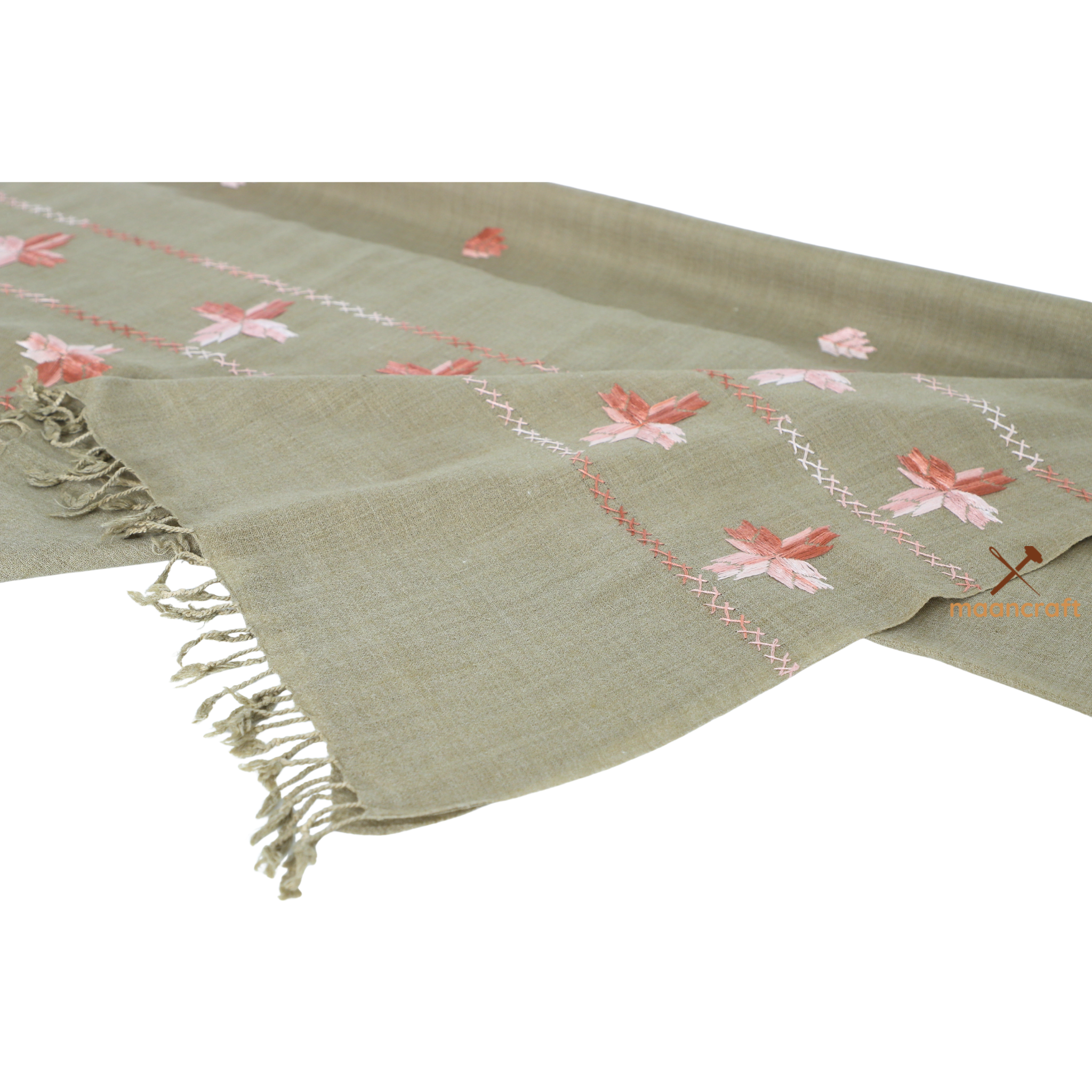 Swati shawl - Pistachio with hand embroidery