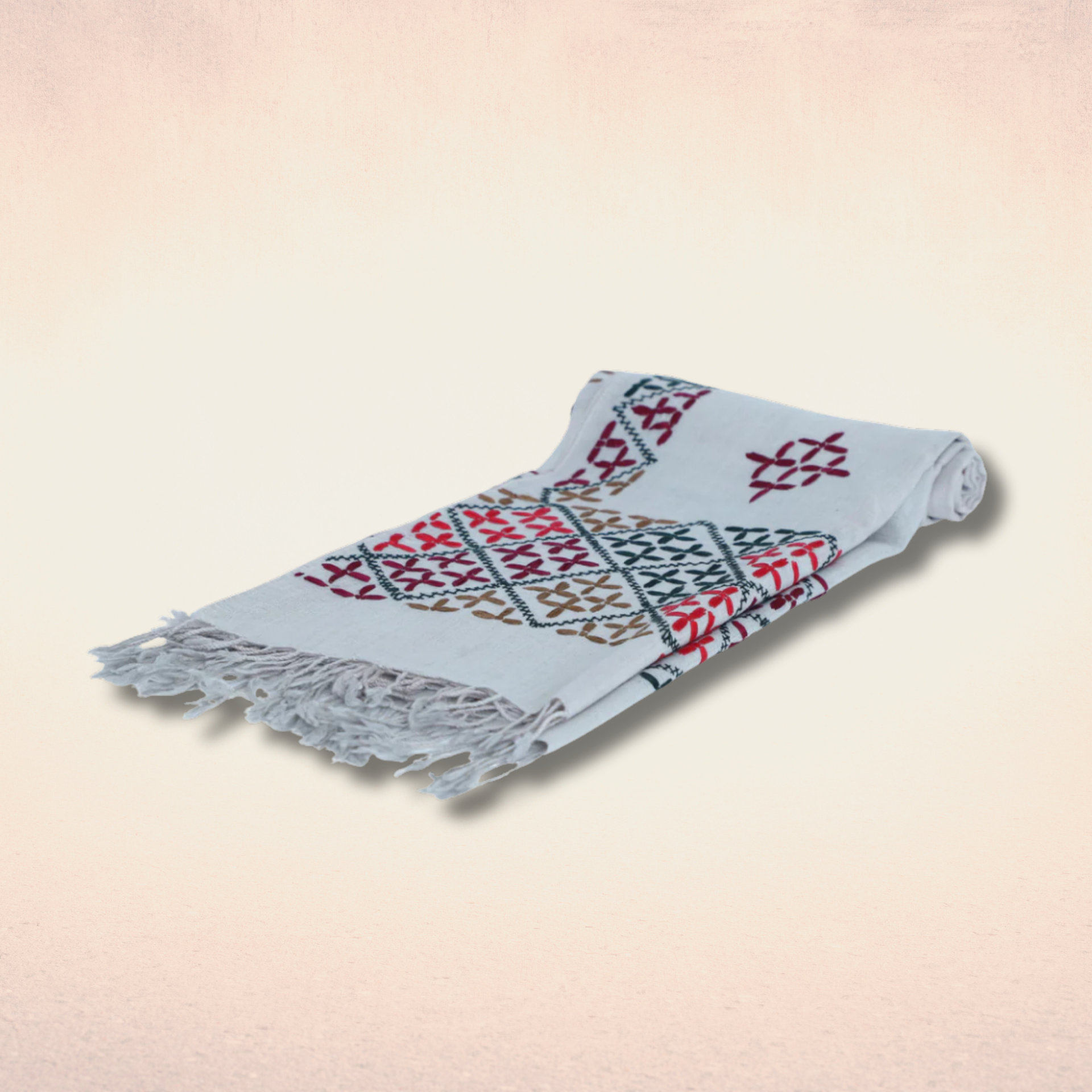 Hand Woolen Gray shawl with multicolor desing