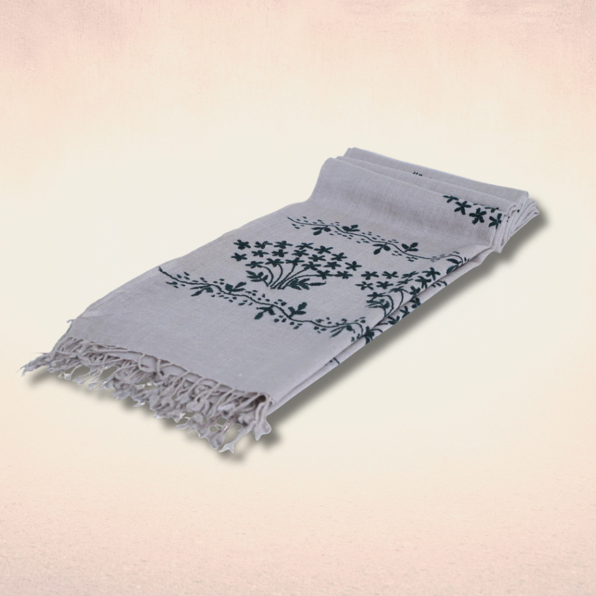 Hand woolen Shawl - Brown theme with Dark green desing