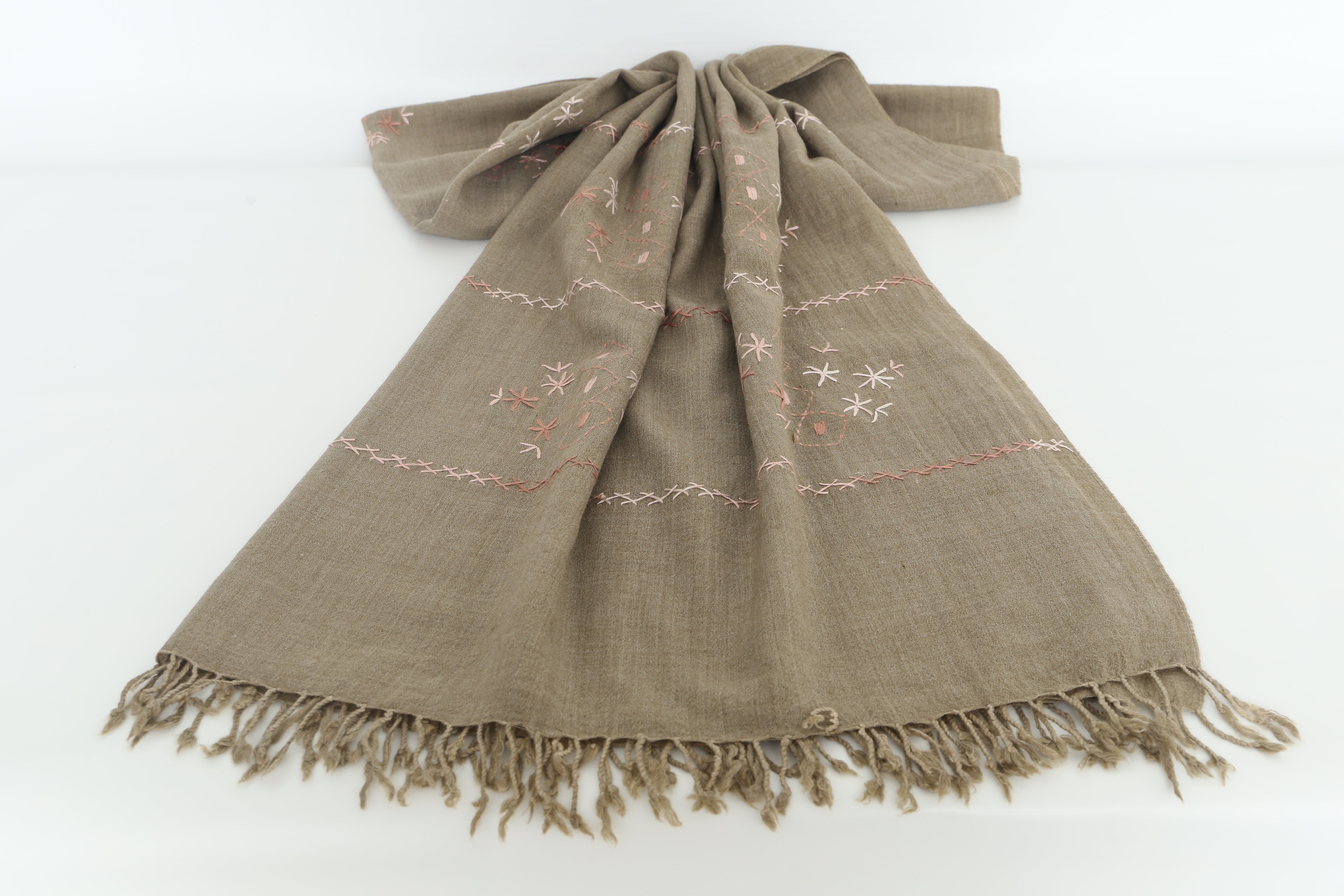 Woolen shawl Roasted Pistachio color with Hand embroidery