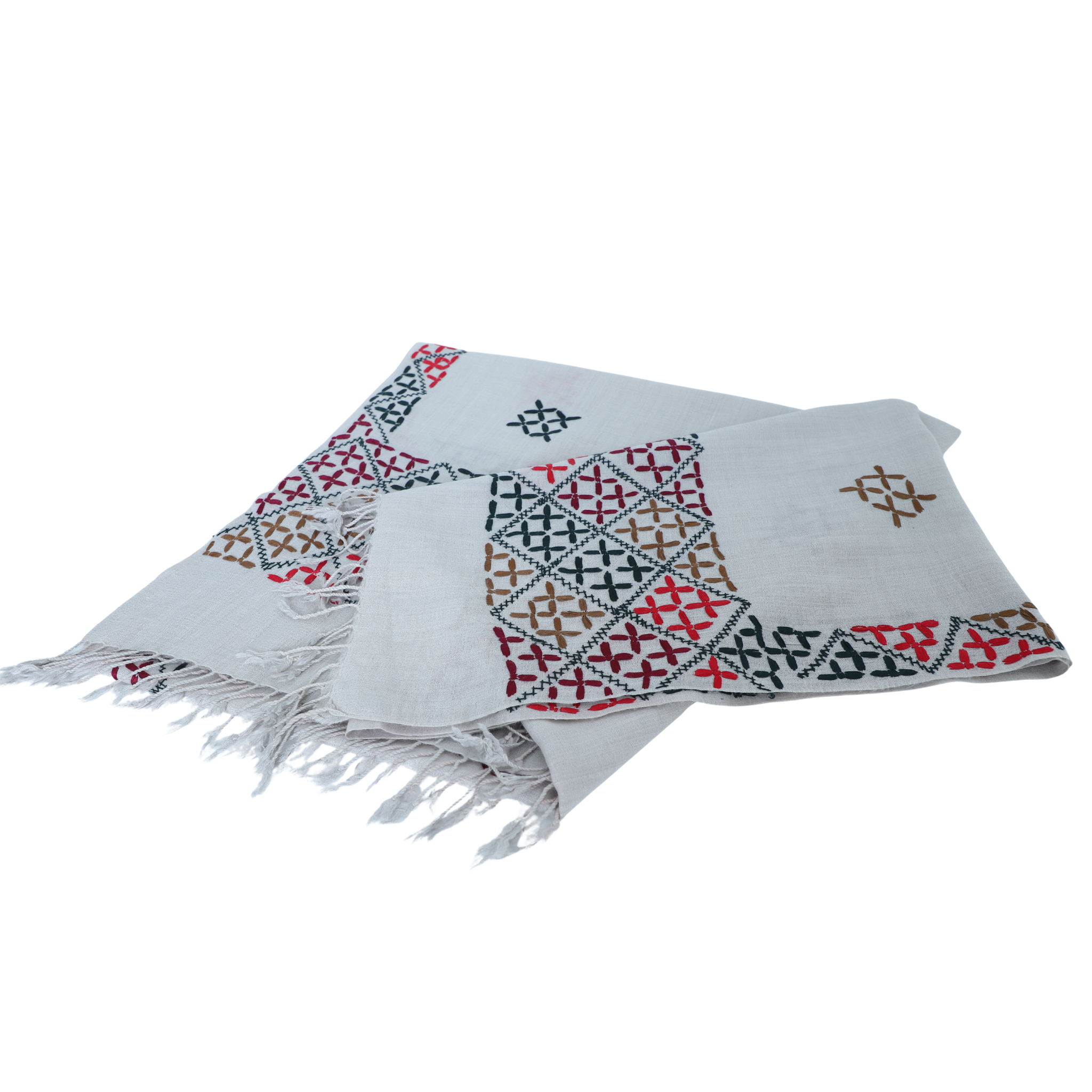 Hand Woolen Gray shawl with multicolor desing