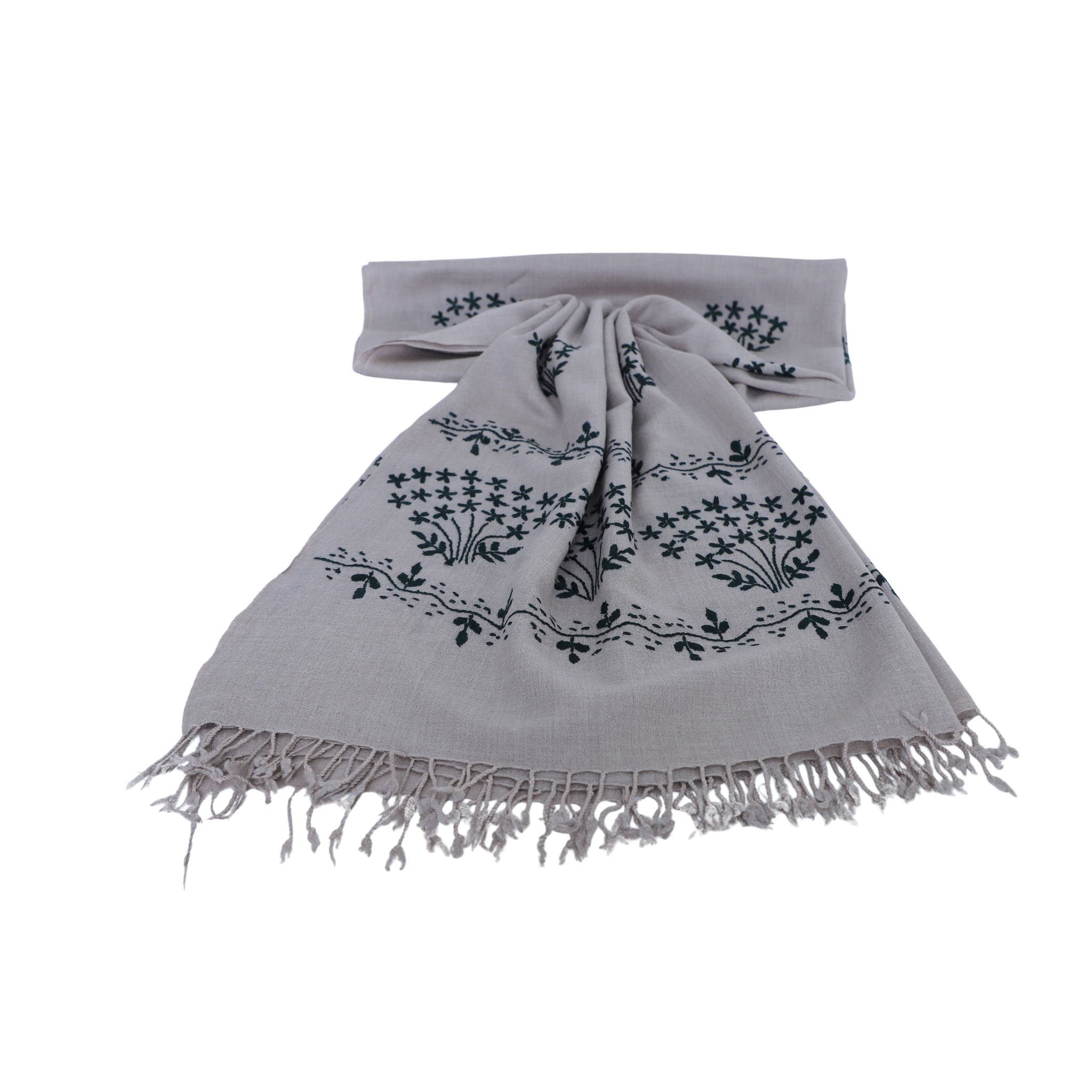 Hand woolen Shawl - Brown theme with Dark green desing