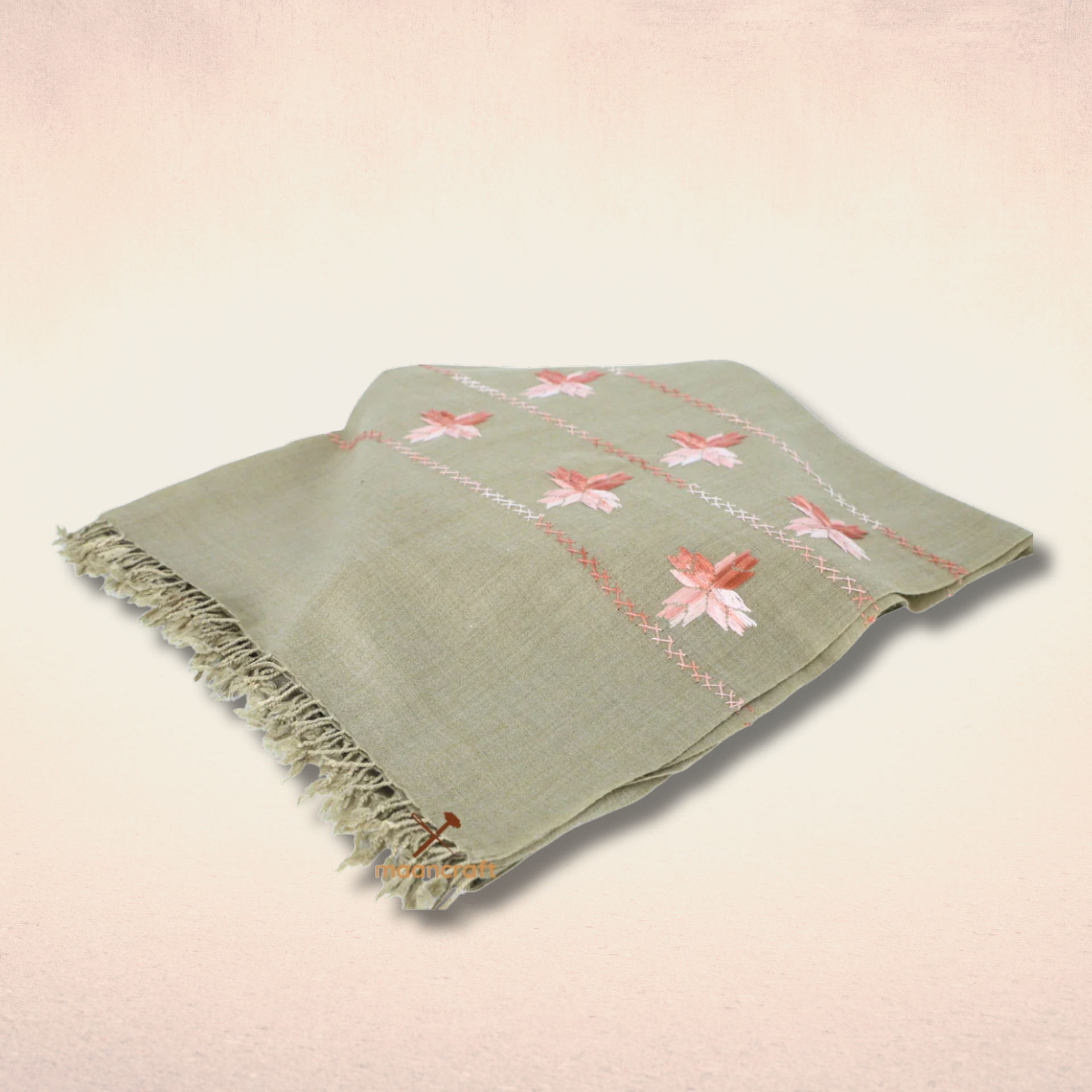 Swati shawl - Pistachio with hand embroidery