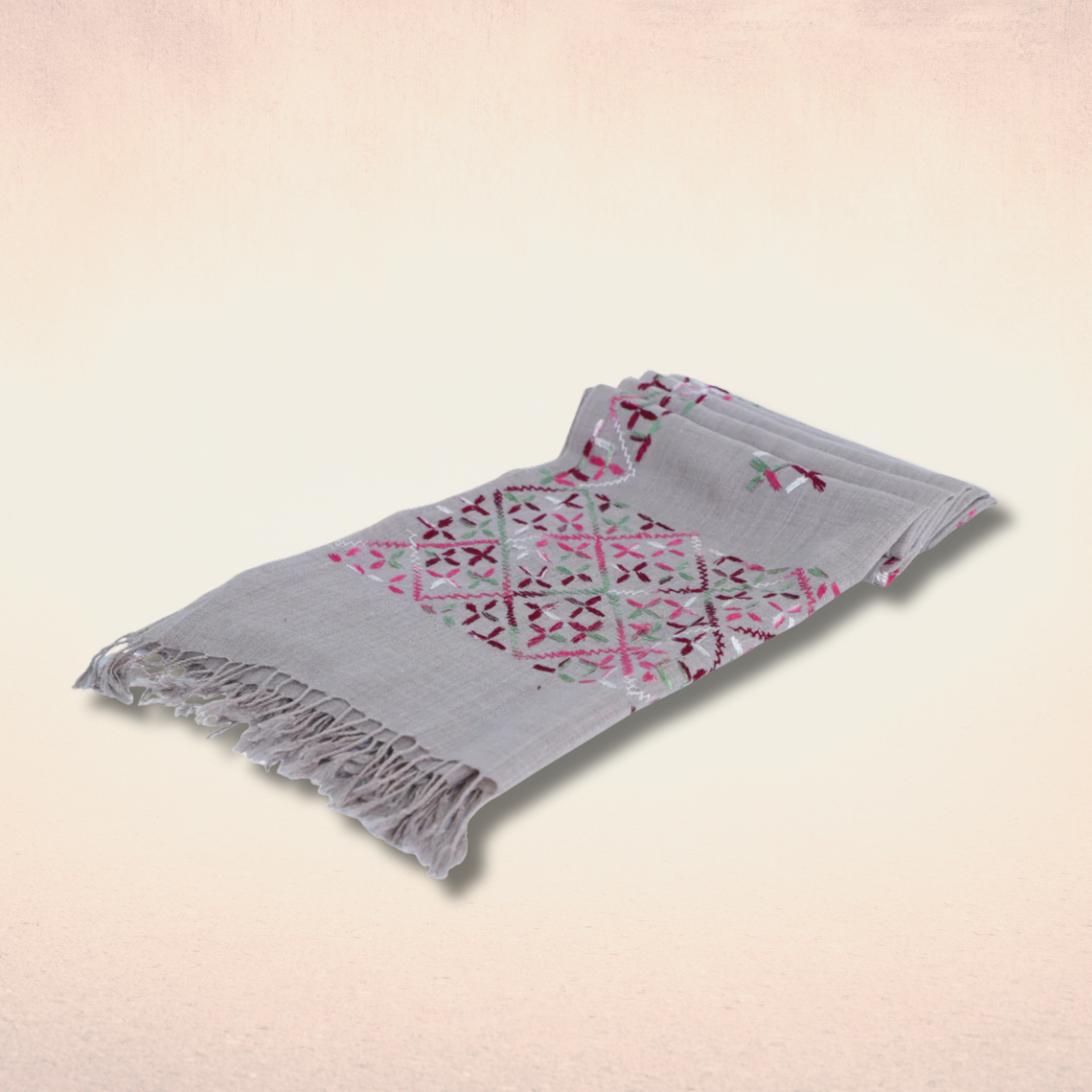 Hand woolen shawl -  Brown theme with multicolor desing