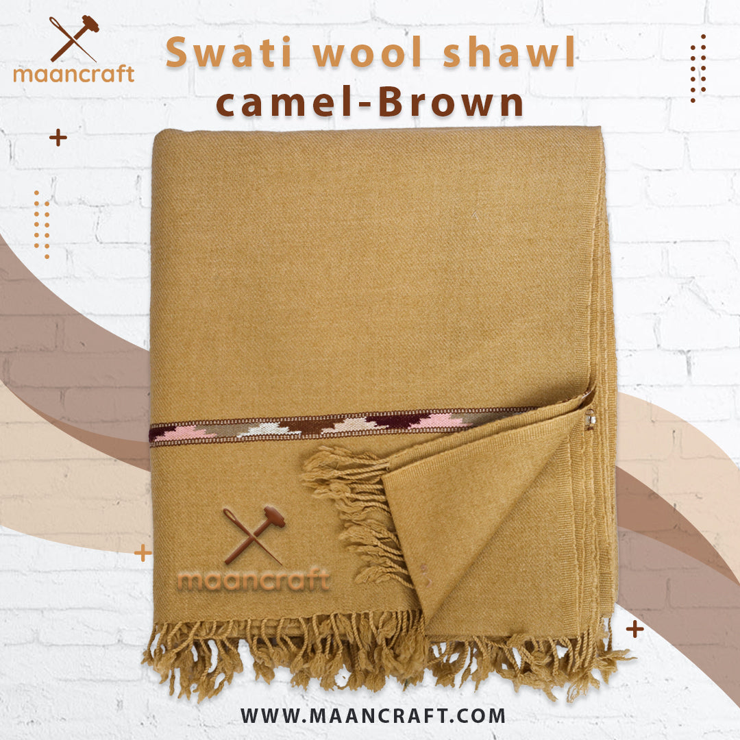 Swati wool shawl Camel Brown